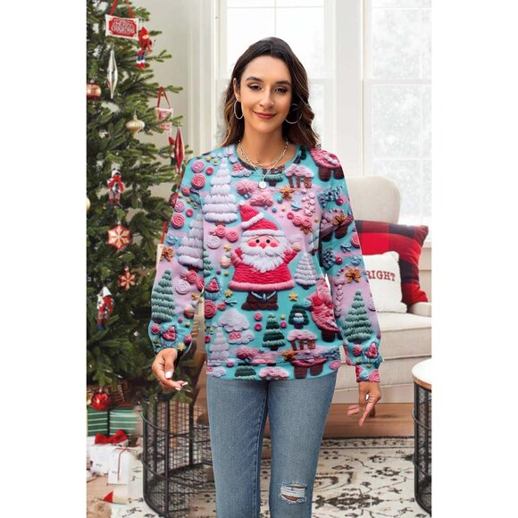 Women Snowman Graphic Pullover 3d Digital Print Crewneck Christmas Sweatshirt - Picture 4 of 7